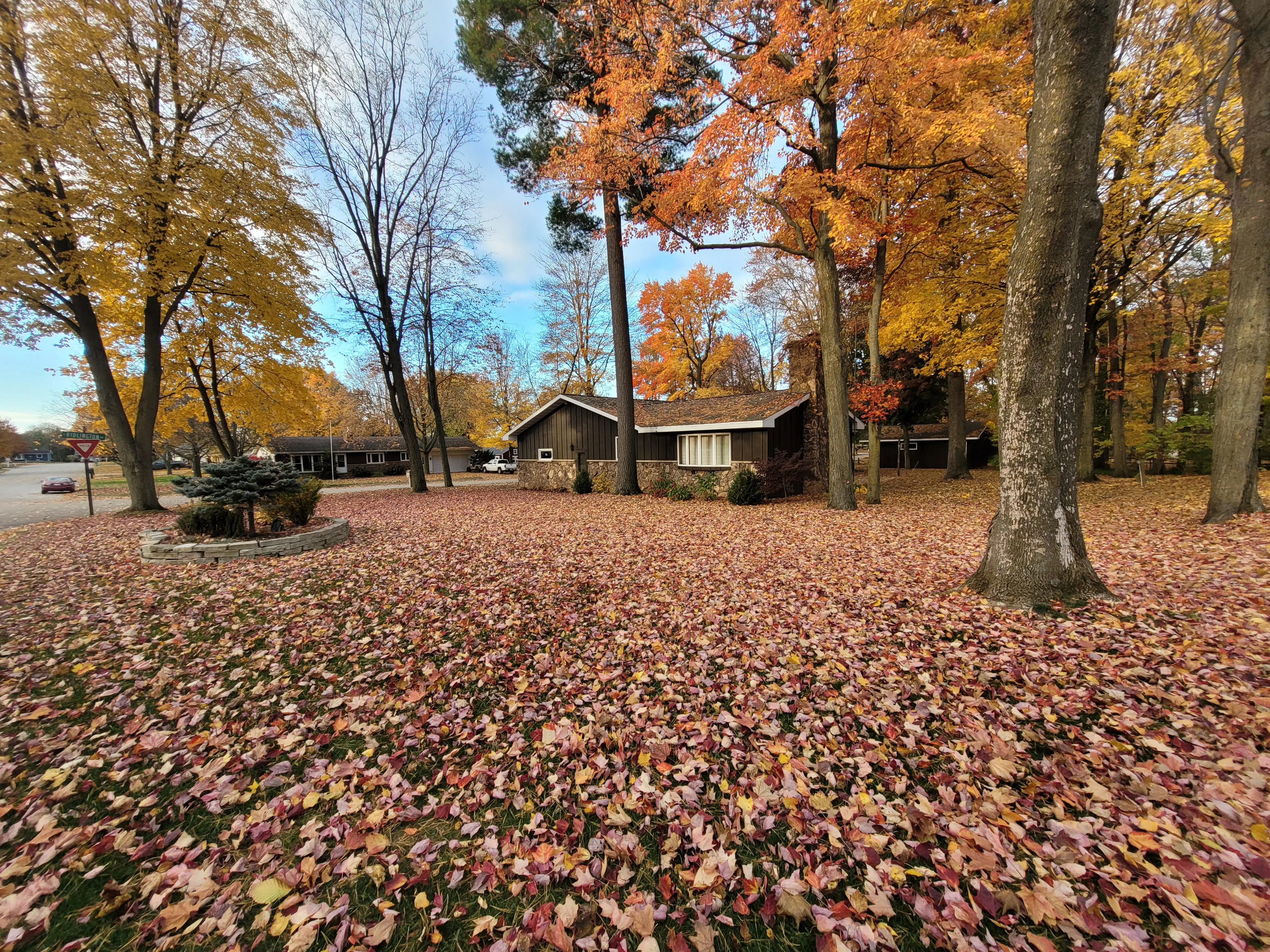 Fall lawn cleanup service Shawano WI - Advanced Green Lawn Services crew fall leaf removal